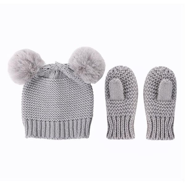 

caps & hats 2pcs baby hat gloves set solid color warm knitted cute pompom 6-36 months boy girl bonnet born thick toddler beanies, Yellow