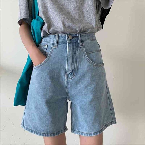 

fashion high waist casual streetwear wide leg femme plus size s-xl women all-match straight loose denim chic shorts, White;black