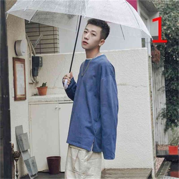 

autumn solid color round neck long-sleeved t-shirt men's bottoming trend loose clothes 210420, White;black