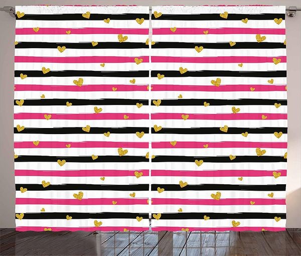 

curtain & drapes valentines day curtains romantic teenager love sign hearts on grunge stripes lines living room bedroom window pink