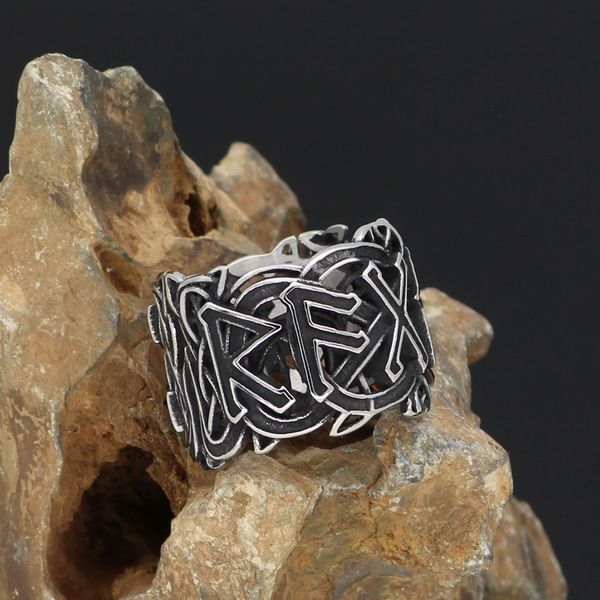 

new nordic viking titanium steel odin lunavan ring hip hop ring, Silver