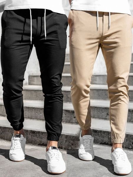 

men 2pcs drawstring waist carrot pants i1ay#, Black