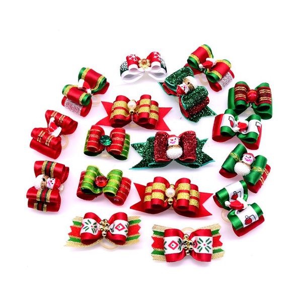 

dog apparel 20 pcs cat hair bows christmas pet rubber bands small grooming accessories supplier