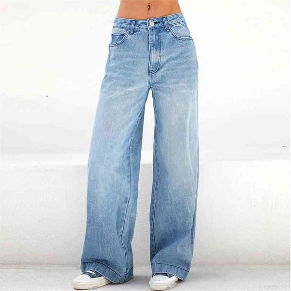 

light blue denim trousers vintage wide leg pants women korean straight long high waist casual loose with belt summer 210922