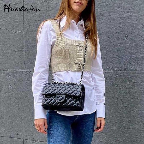 

women's vests huaxiafan knitted short camis pullovers women sweater spring soft elegant ladies girls sweaters all-match female 2021, Black;white