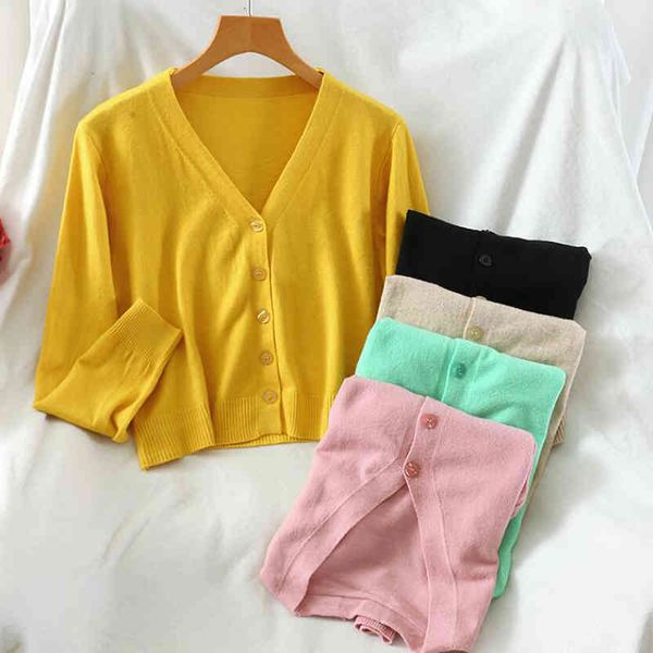 

sweaters women sweater cardigan korean style solid color v-neck loose knitted cardigans female short casual coat long sleeve, White;black