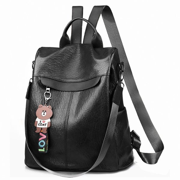 

double shoulder bag female korean anti-theft texture soft leather multipurpose student schoolbag women's backpack
