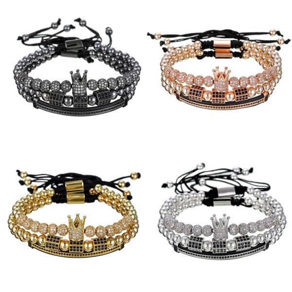

men's jewelry crown charm studded zircon men's couple bracelet lace bead bracelet men's bracelet women's gift gift 185 r, Golden;silver
