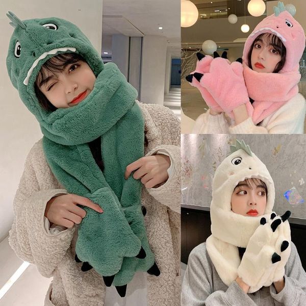 

hats, scarves & gloves sets soft plush feel hat children winter warm hooded scarf cozy party costume head accessories dinosaur toy decoratio, Blue;gray