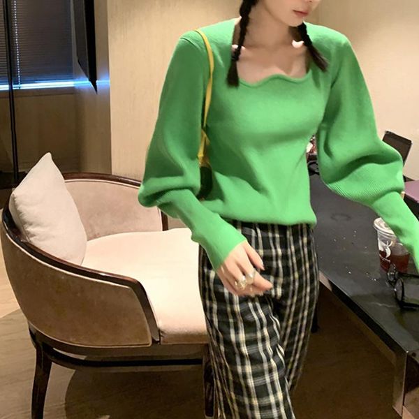 

women's sweaters [ewq] sweater short outwear 2021 spring and autumn thin square collar long sleeve green female fashion 16r359, White;black