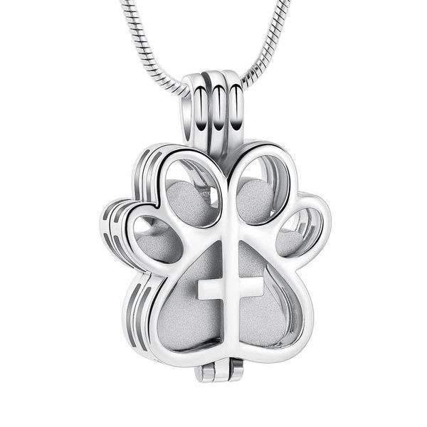 

chains pet cremation jewelry for dog/cat print stainless steel memorial locket urn necklace with cross ashes, Silver