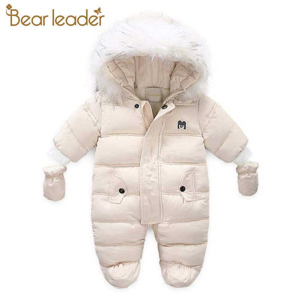 Bärenführer Baby Mädchen Kleidung Plüsch Futter Baby Strampler Winter Dicke Kleinkind Overalls Baby Junge Overall Fell Kapuze Säugling Onesie 210708