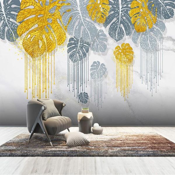 

wallpapers custom 3d wallpaper for background walls hand painted gilt tropical plant leaves mural room po wall paper papel de parede