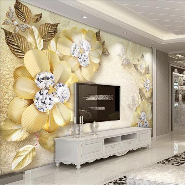 

wallpapers wellyu custom wallpaper 3d po murals jewelry european luxury golden diamond flower silk background mural