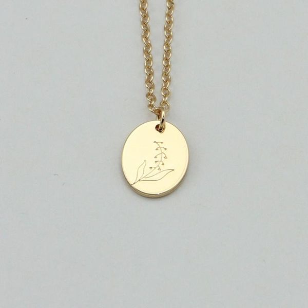 

pendant necklaces custom jewelry lily birth flower necklace oval engraved for womens gift, Silver