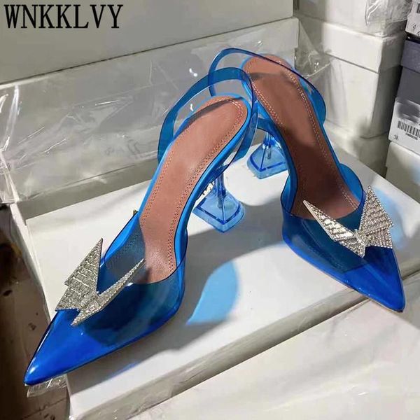 

sandals pointed toe transparent pvc pumps women shallow mouth clear cup high heels butterfly crystal summer party wedding shoes, Black