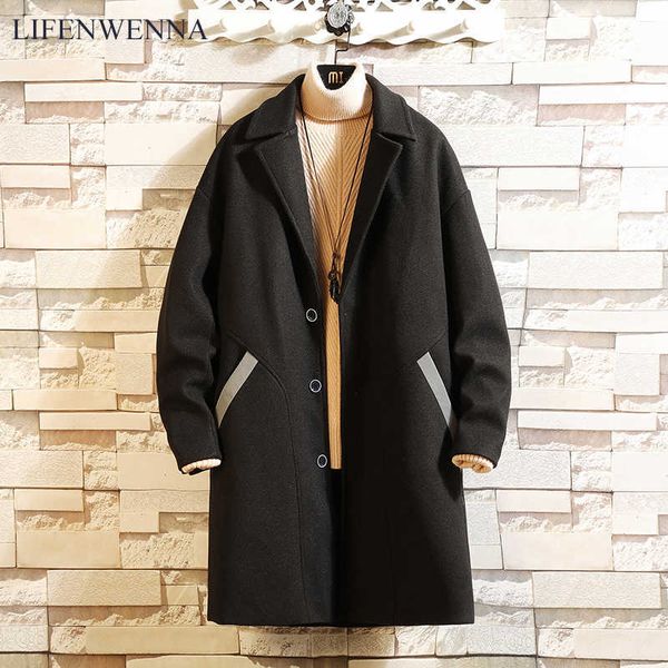 

autumn winter fashion brand men's clothes trend jacket wool coat men slim fit peacoat wool & blends winter long men coat 3xl 210528, Black