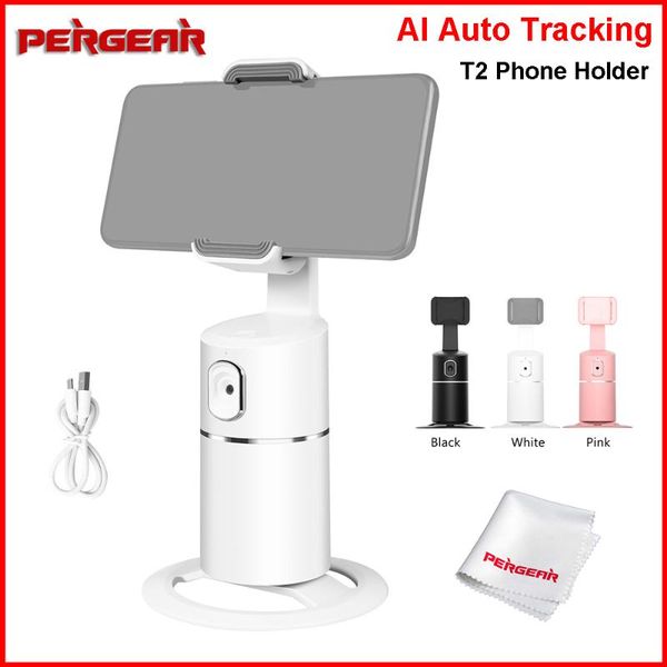 

selfie monopods t2 ai auto tracking phone holder 360 rotation smart shooting stick tripod for vlog video record gimbal mount
