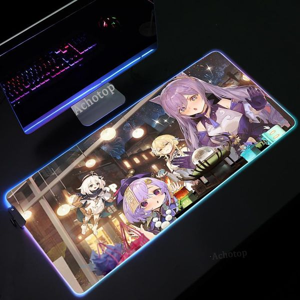 

mouse pads & wrist rests anime genshin impact rgb large mousepad anti-skid pad led for computer players gaming accessories with cable xxl