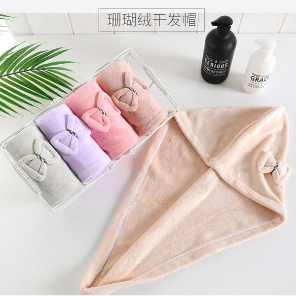 

towel cute bow dry hair cap women absorbent quick-drying thickened turban long shower for woman