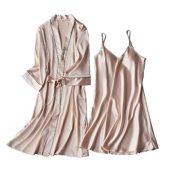 

women's sleepwear satin bride bridesmaid wedding robe women soft homewear 2pcs summer nightdress silky intimate lingerie nightwear, Black;red