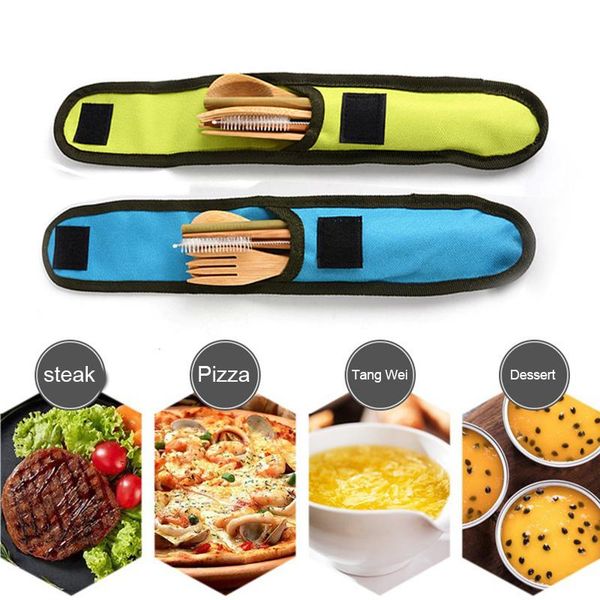 

dinnerware sets high portable bamboo travel utensils cutlery flatware set fork cutter spoon chopsticks straw cleaning brush outdoor cooking
