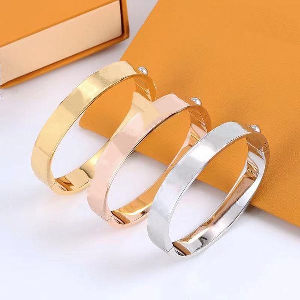 

designer bracelet silver bangle fashion charm jewelry lettering flower stainless steel cuff wedding party valentines day mens womens gold br, Black