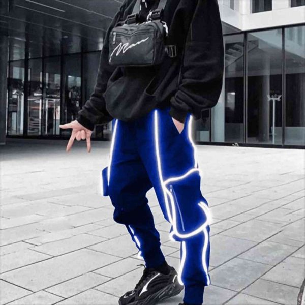 

spring and summer overalls women pants reflective strip trend solid color loose four seasons casual trousers mid waist, Black