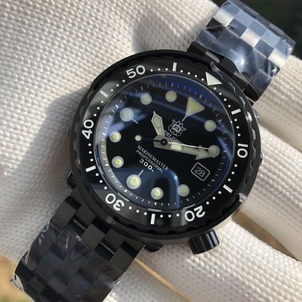 

wristwatches steeldive sd1975x tuna dive watch pvd black stainless steel case nh35 300m water resistant mens automatic diving wristwatch, Slivery;brown