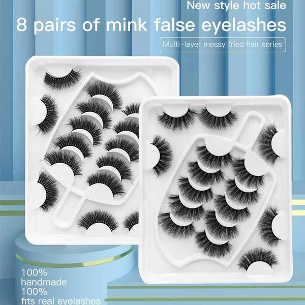 

false eyelashes 8pairs 3d mink lashes natural dramatic faux cils multi-layered slender thick extension makeup