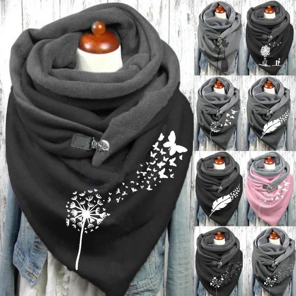 

scarves 2021 fashion winter scarf for women printing button soft wrap casual warm shawls foulard femme neck bandana, Blue;gray