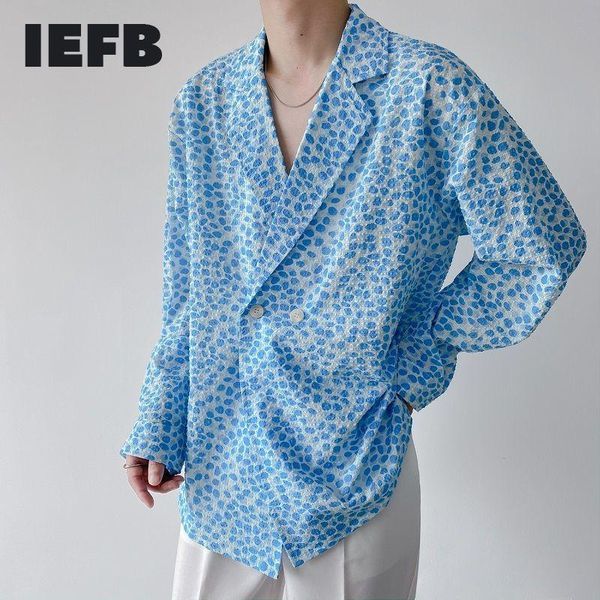 

men's casual shirts iefb notched blue print oversize 2021 niche chic fashion loose lapel long sleeve cloth 9y8236, White;black