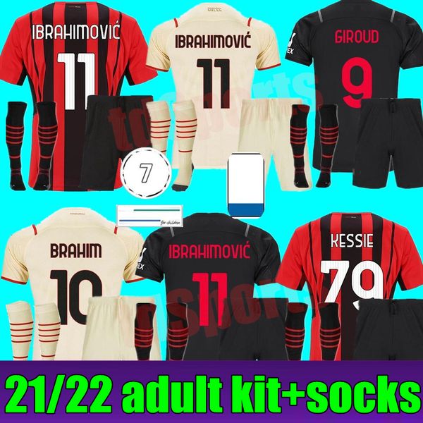 

ac milan soccer jerseys kit 21 22 ibrahimovic giroud home away 3rd 2021 2022 piatek paqueta theo football shirts men kits uniforms, Black