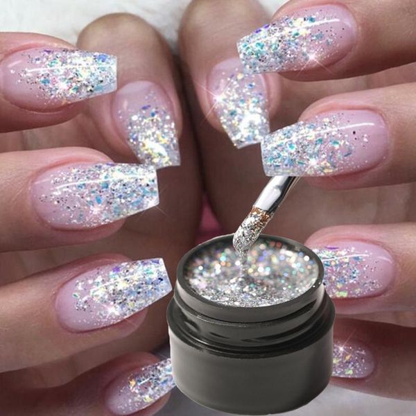 Prego gel 5 ml glitter pintura uv verniz semi-permanente base manicure primer shimmer diamante brilhando platina