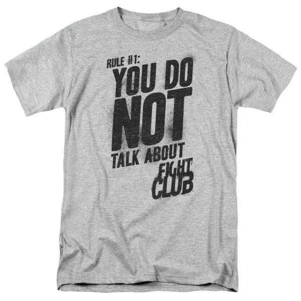 

Fight Club Rule 1 T Shirt Licensed Movie Retro Classic Tee New Sport Grey, White;black