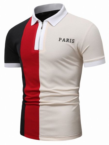 

men letter graphic colorblock polo shirt m63t#, White;black