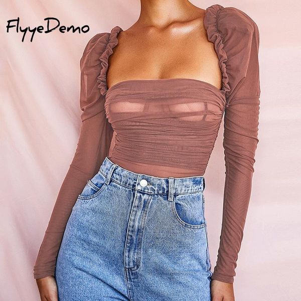 

women's jumpsuits & rompers 2021 women bodysuit pink solid mesh long sleeve party club body for short jumpsuit hollow out backless, Black;white