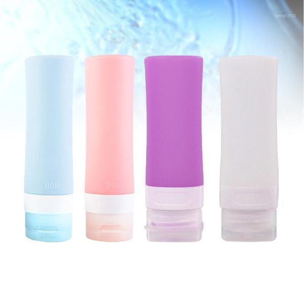 

storage bottles & jars 4pcs 80ml travel silicone squeezable dispensers toiletry liquids lotion containers (blue transparent purple for eac