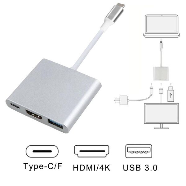 Tip C Hub USB C Docking Station Tipi C a a usb3.0 USB-C Şarj Adaptörü Cep Telefonu Dizüstü Dönüştürücü 3 Içinde 1 Yüksek Kalite