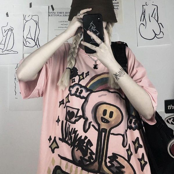 

women's t-shirt summer kawaii cute ladies oversized printed loose women female girls pink students japanese tshirt streetwear, White