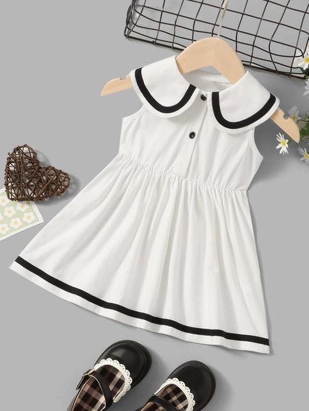 

baby statement collar contrast trim button front dress she, Red;yellow