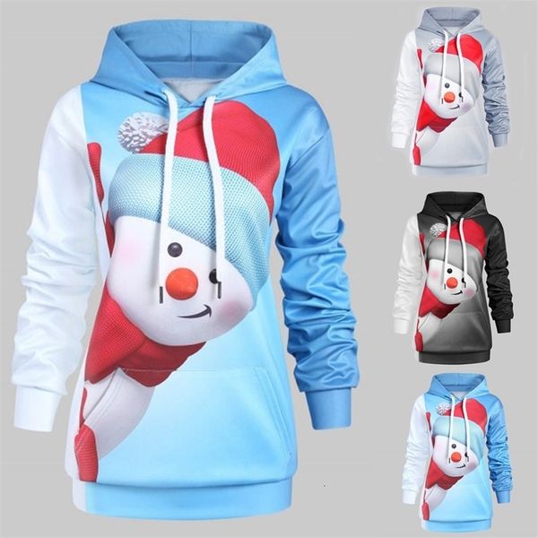 

3d digital printed snowman long sleeve pullover women's sweater hoodie, Black