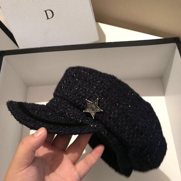 

autumn tweed bright silk octagonal hat designer version net red hat children's fashion travel shade cap beret, Black;white