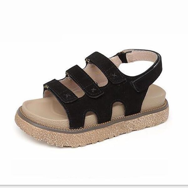 

women sandals flat 2021 summer fashion hook & loop shoes woman slides rome lady casual peep toe plus size 34-43, Black