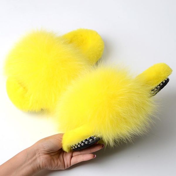 

female winter fluffy fur slippers women's warm shoes raccoon real flip-flops ladies indoor home, Black