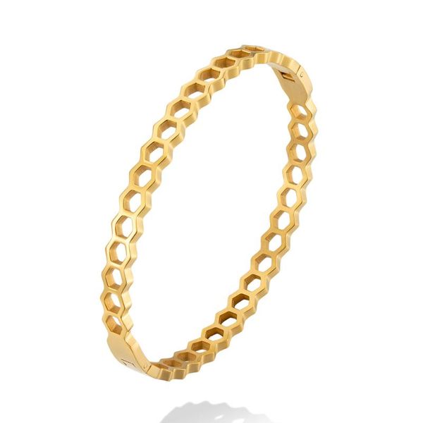 

bangle beehive shaped design 18k stainless steel bracelets for women minimalist bangles gold color jewelry, Black