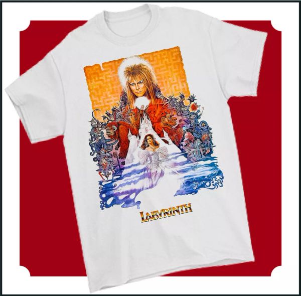 

labyrinth t-shirt, mens david bowie 80s movie tee poster film fantasy, White;black