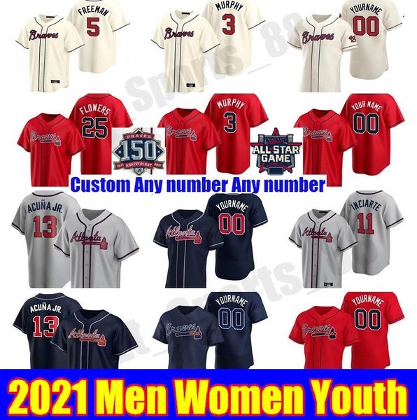 

2021 men women kids youth jersey freddie an dansby swanson 13 ronald acuna jr. 1 ozzie albies mike soroka baseball jerseys, Blue;black