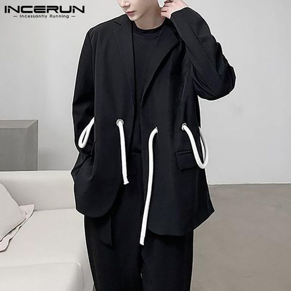 

men's suits & blazers 2021 fashion men blazer solid lapel long sleeve streetwear with belt personality casual korean coats s-5xl inceru, White;black