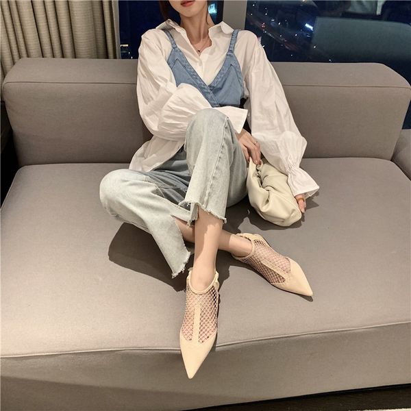 

2021 women sandals new spring flat heel slingback sandals slippers mules shoes woman mesh pointed toe flats female slip on shoes fdg436ywerh, Black